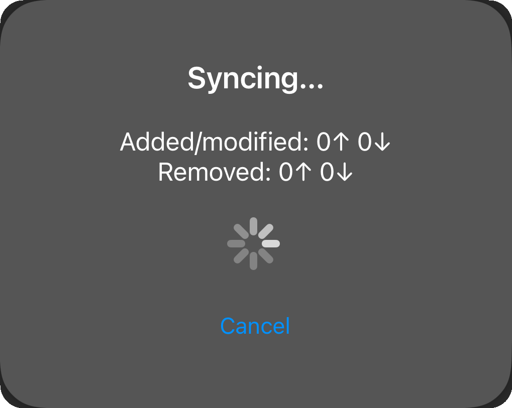 Anki's Syncing box on a phone, counting added, modified and removed cards.